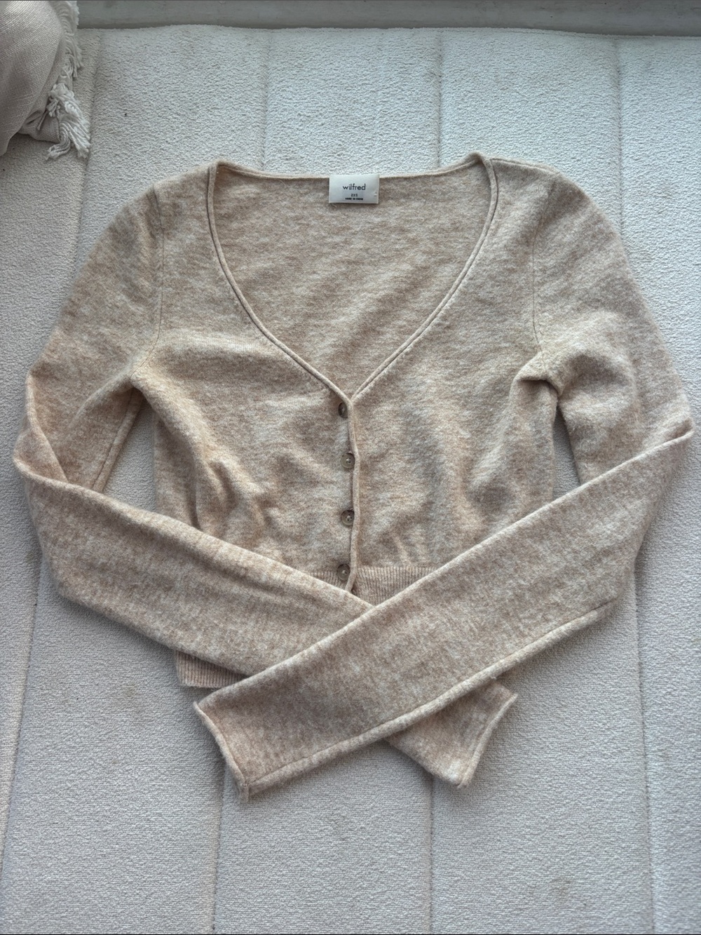 Aritzia Wilfred Tan-Cream Button Front V-Neck Cardigan